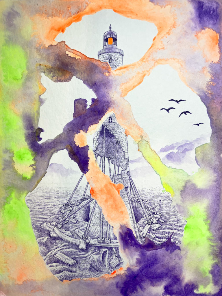 Illustration, encre fluo, "Phare" Alain Riad